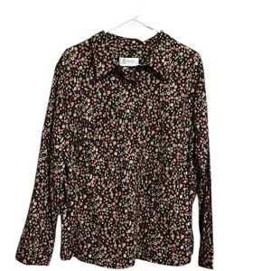 CJ Banks Button Down Blouse Floral Long Sleeves 100% Cotton Size 1X
